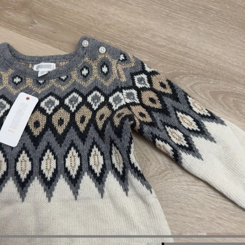 NWT Gymboree Baby Fair Isle Metallic Sweater Dress 18-24M Cotton Blend Holiday
